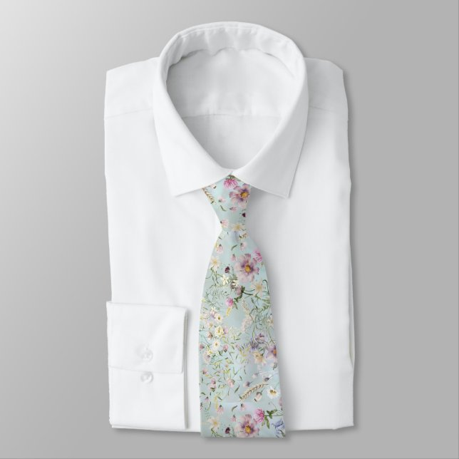Gravata Pescoço de Casamento Floral Elegante Aqua (Amarrado)