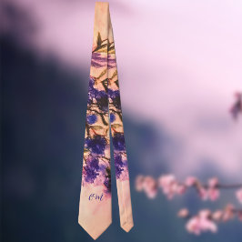 Gravata Pêssego azul marinho monograma cor d'água floral p