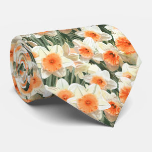 Gravata Pêssego Branco Moderno Daffodil Padrão Floral