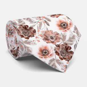 Gravata Pêssego, flores de terracota em branco