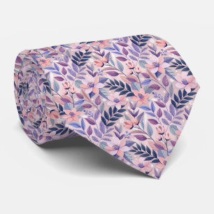 Gravata Pêssego Rosa Azul Flores Padrão Floral