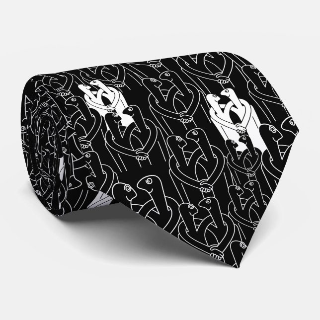 Gravata Pessoas felizes (padrão preto) (Rolled)