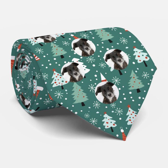 Gravata Pet Dog Foto de Natal Personalizada Verde (Rolled)