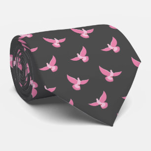 Gravata Pigão-de-Cinza-rosa-branca-pombo-sem-costura