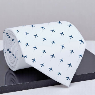 Gravata Piloto de aviões pequenos com jato azul claro