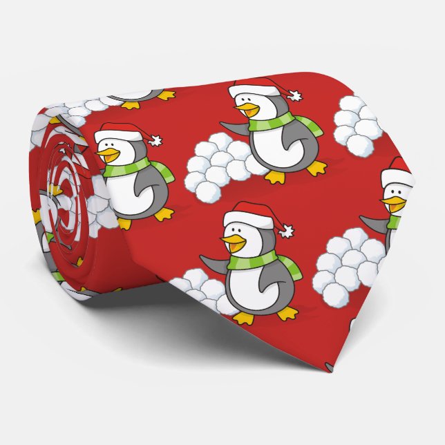 Gravata Pinguim de Natal com bolas de neve balançando (Rolled)