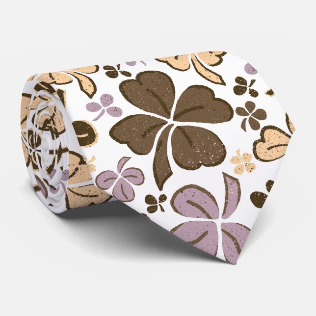 Gravata Pink Beige Lucky Clover Shamrock Padrão (Rolled)