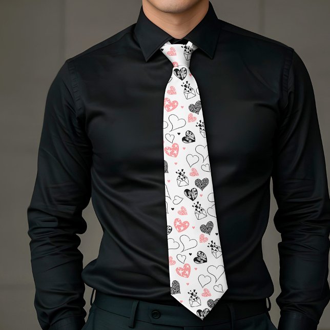 Gravata Pink Black Corações Design Presente Amor T (Trendy Love Gift Tie Pink Black Hearts Design)