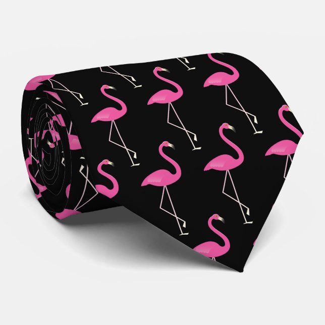 Gravata Pink & Black Flamingo Tie (Rolled)