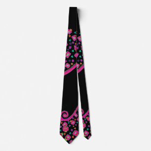 GRAVATA PINK FUCHSIA BLACK ABSTRATO DECO