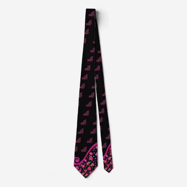 GRAVATA PINK FUCHSIA BLACK ABSTRATO DECO (Frente)