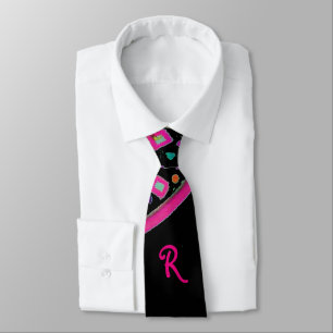 GRAVATA PINK FUCHSIA BLACK ABSTRATO DECO MONOGRAMA