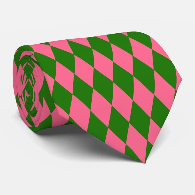 Gravata Pink Green Harlequin Checkered Design  (Criador carregado)