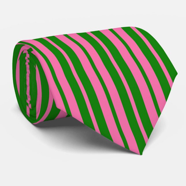 Gravata Pink Green Stylish Stripes Pattern Design  (Criador carregado)