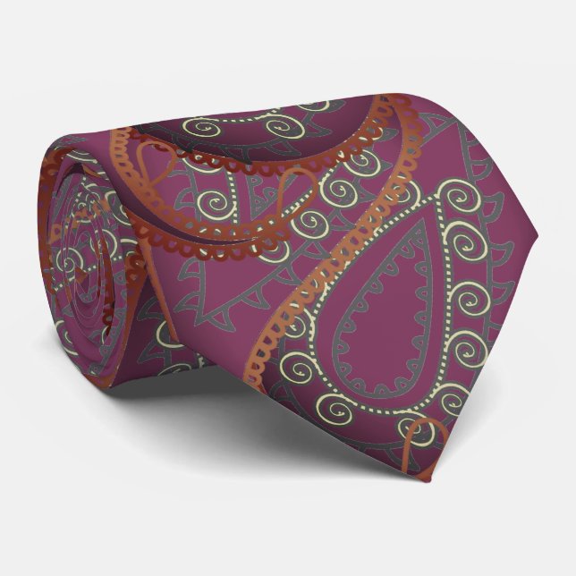 Gravata Pink Laranja Paisley Peacock Colors Nave de Casame (Rolled)