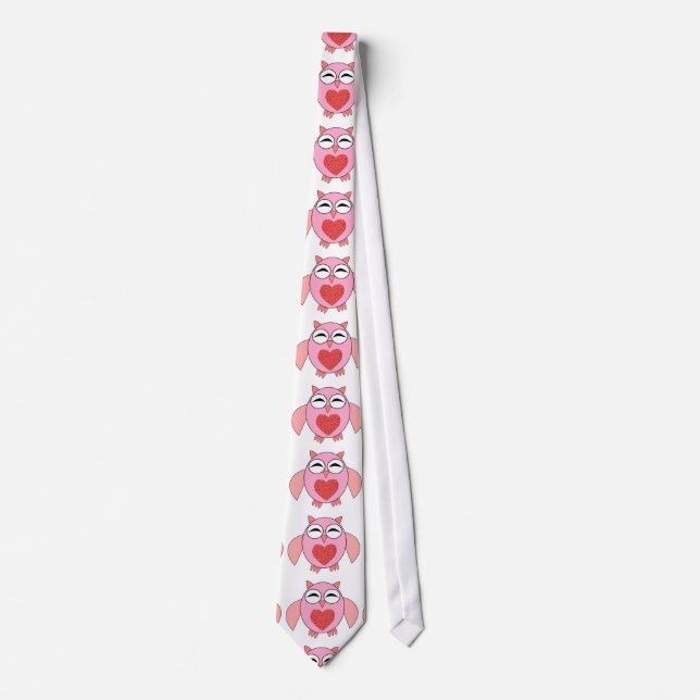 Gravata Pink Love Heart Owl Tie (Frente)