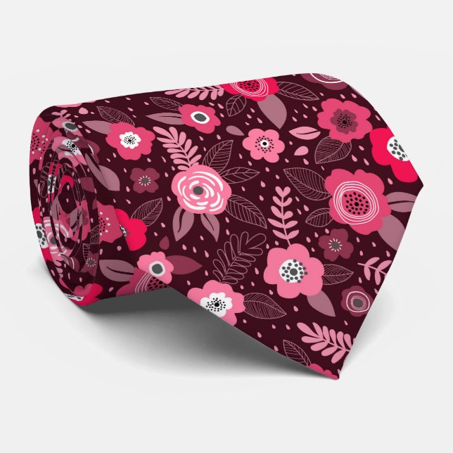 Gravata Pink magenta elegant ditsy floral pattern (Rolled)
