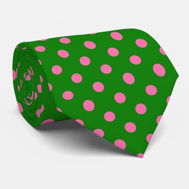 Gravata Pink On Green Polka Dots Pattern Design  (Criador carregado)