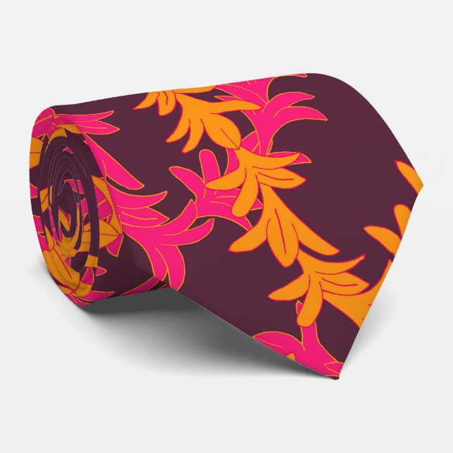 Gravata Pink Orange Plumeria Pattern Beach Wedn (Rolled)