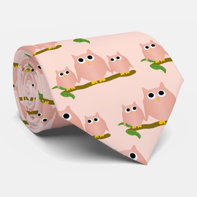Gravata Pink Owls Design Any Colour Background (Rolled)
