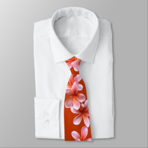 Gravata Pink Plumeria Laranja Tropical Mens Tie