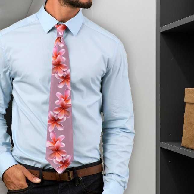 Gravata Pink Plumeria Mauve Tropical Flowers Tie (Criador carregado)