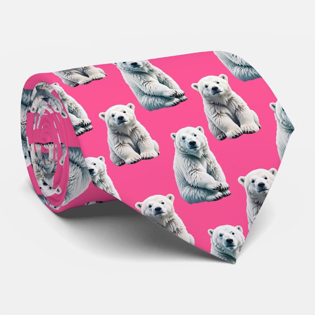 Gravata Pink Polar Bear Pattern Design  (Criador carregado)