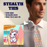 Gravata Pink Summer Unicorn Beach Stealth Tie<br><div class="desc">De certa forma,  parece uma gravata típica de homens,  mas de perto é um pequeno unicórnio giro se divertindo na praia. O cor-de-rosa e o azul fazem disto um excelente de gravata para primavera e verão.</div>