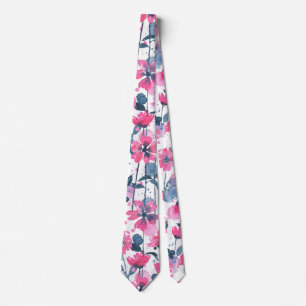 Gravata Pink Watercolor Daisies