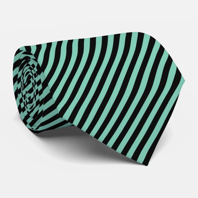 Gravata Pinstripe Preto e Verde de Casa | Cor do chip (Rolled)