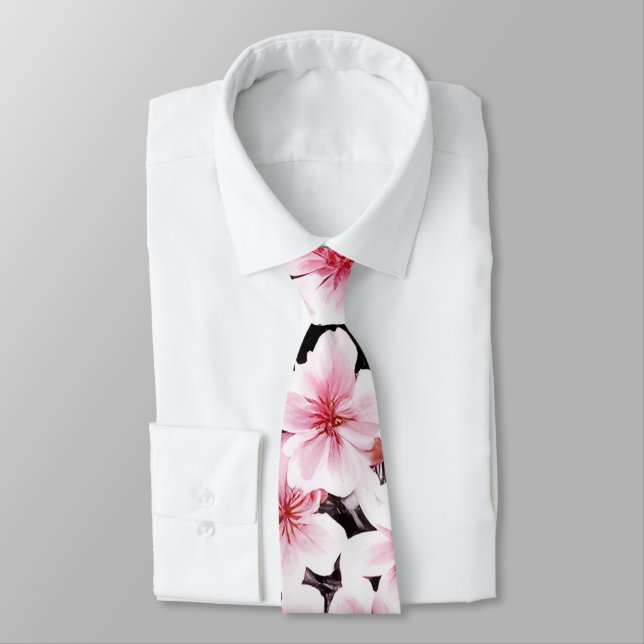 Gravata Pintado Pink & Black Cherry Blossomn (Amarrado)