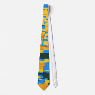 Gravata Pintura Abstrata Retro Amarelo Azul