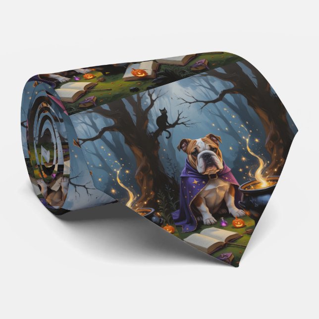 Gravata Pintura Caprichosa de Halloween do Bulldog (Rolled)