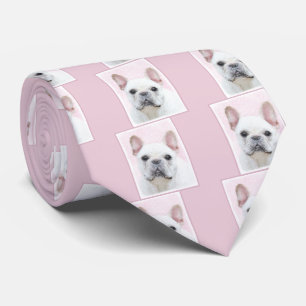 Gravata Pintura de Bulldog Francês (Cream/Branco) - Arte 