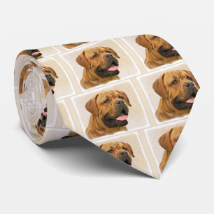 Gravata Pintura de Cão de Bordéus - Arte de Cão Origina