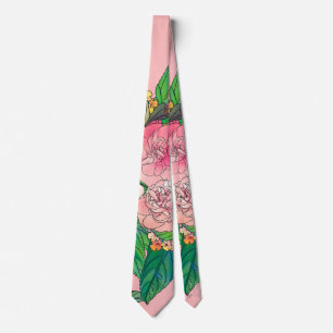Gravata Pintura De Mão Floral De Cor D'Água Rosa