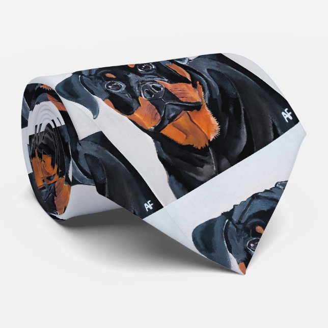 Gravata Pintura de Rottweiler por Alfred Fox (Rolled)