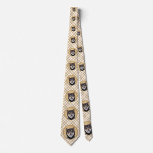 Gravata Pintura de Shiba Inu (Preto e Latão) - Arte Canina