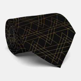 Gravata Pista de Dourado Pano Preto Padrão de Linha Chic