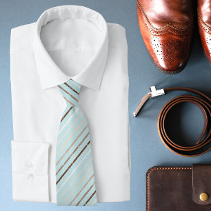 Gravata Pistachio Green Brown Stripes Padrão Chic Moderno