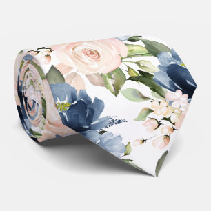 Gravata PixDezine Dusty Blue Blush Roses Navy