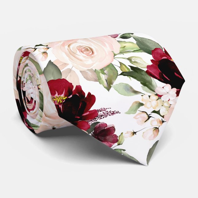 Gravata PixDezine H2 Flores Rosas Vermelhas e Bege  Gravat (Rolled)