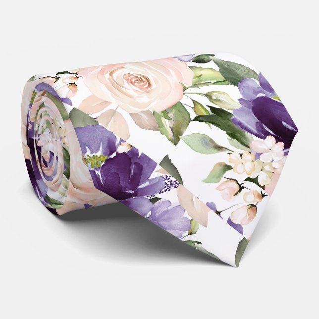 Gravata PixDezine H2 Flores Violet Roxo Rosas Cor-de-rosa (Rolled)