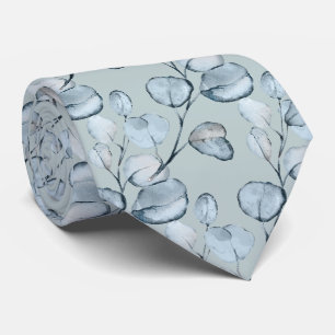 Gravata PixDezines Aquarela Eucalipto de Goma Azul Empoeir
