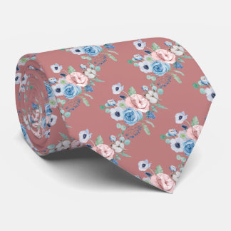 Gravata PixDezines Aquarela Rosa Azul Dusty Pescoço