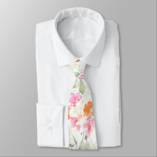 Gravata PixDezines Aquarela Sweetpeas Rosa Bege Laranja