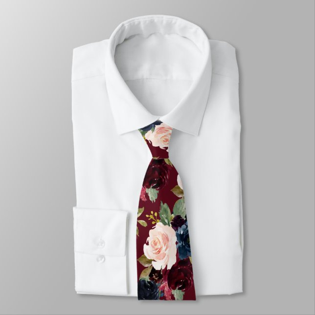 Gravata PixDezines Blush Burgundy Marinho Flwrnd DIY Backg (Amarrado)