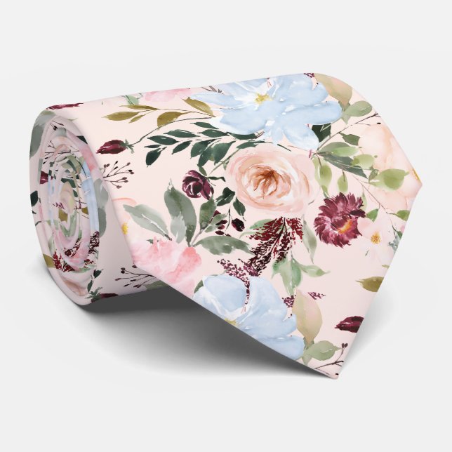 Gravata PixDezines Blush Poeira Azul H2 Botânico (Rolled)