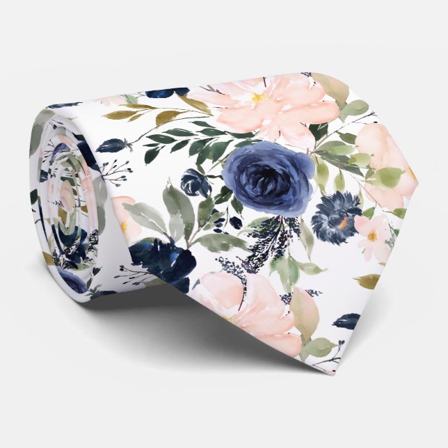 Gravata PixDezines Flores Aquarela Azul Blush DIY cor (Rolled)