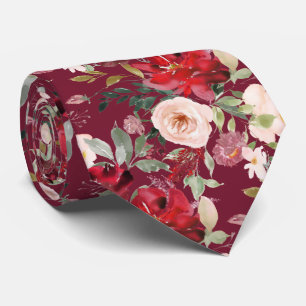 Gravata PixDezines Flores de Aquarela Vermelho Rosa DIY co